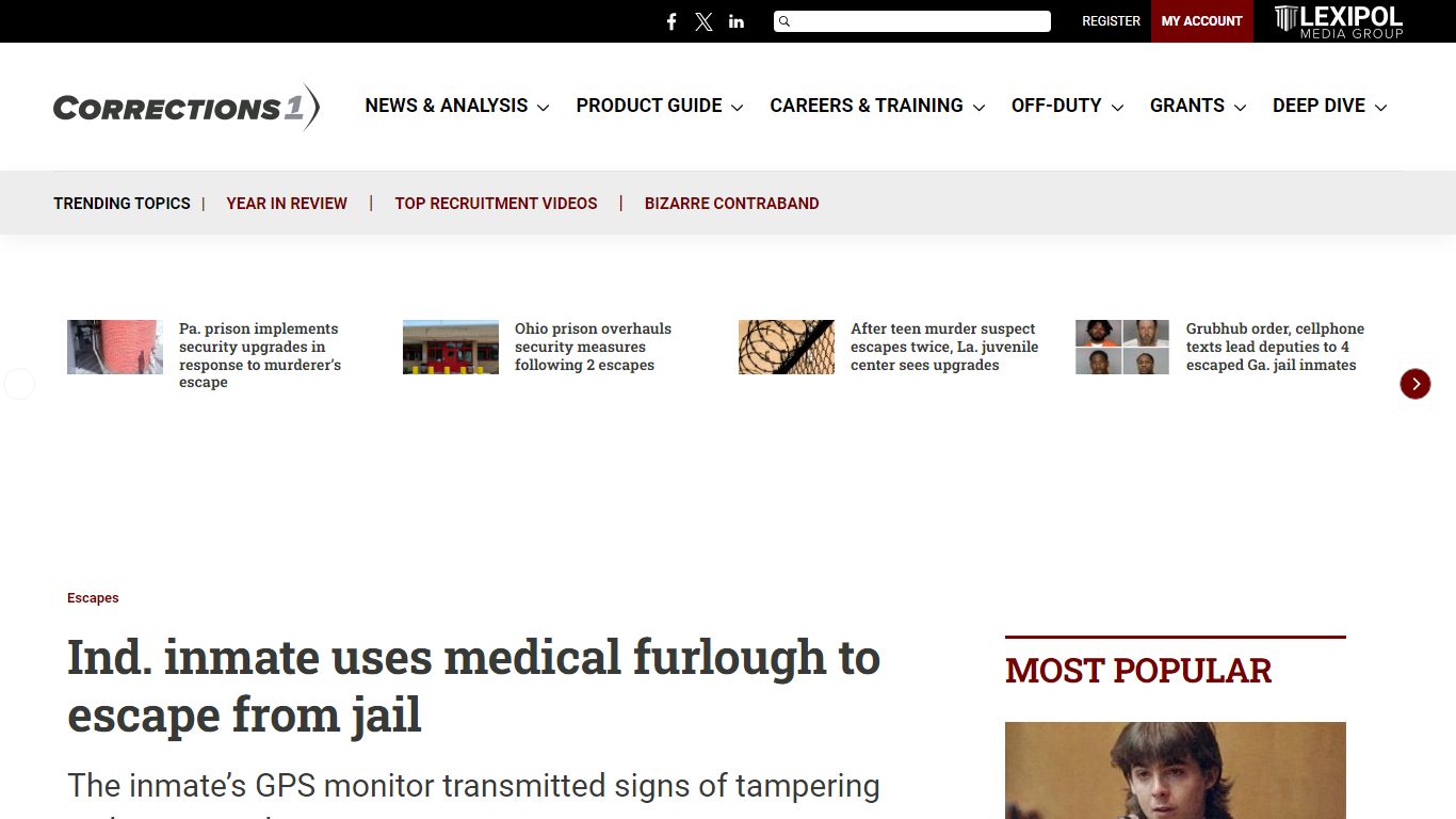 Ind. inmate uses medical furlough to escape from jail - Corrections1